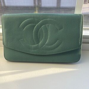 Chanel Green Leather Clutch- Vintage